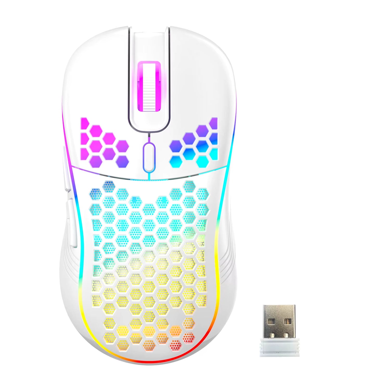 2.4G Wireless Mouse with RGB Backlit 6-Button 3-Speed DPI Type C Rechargeable Ergonomic Honeycomb Design Gaming Mouse
